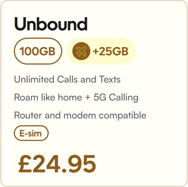 100GB Data Unlimited Calls and Texts esim